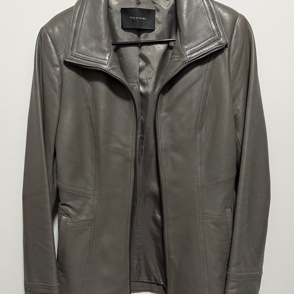 Tahari Women's gray butter soft Leather Jacket